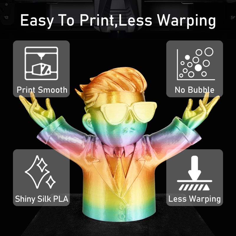 DO3D Silk Multicolored Rainbow PLA 3D Printer Filament, 1.75mm PLA Fast Color Change 3D Printing Material, 1kg Spool (2.2lbs),for FDM 3D Printers - Image 4